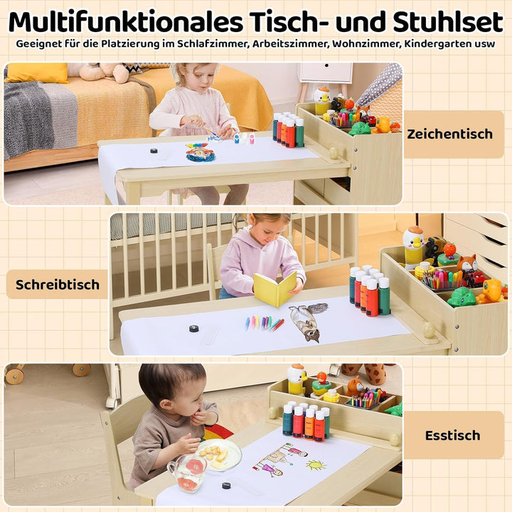 MAMIZO Kindertisch mit 2 PCS Stühlen, Maltisch & Basteltisch Kinder, Tisch & Stühle Kinderzimmer Set