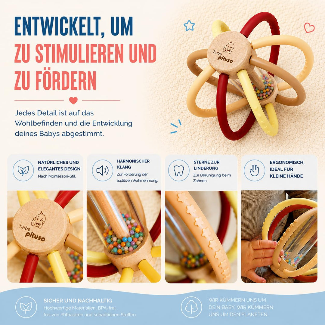 Zahnungshilfe Baby aus Silikon – Montessori Spielzeug 0-6 Monate – Tummy Time Toys mit sensorischer