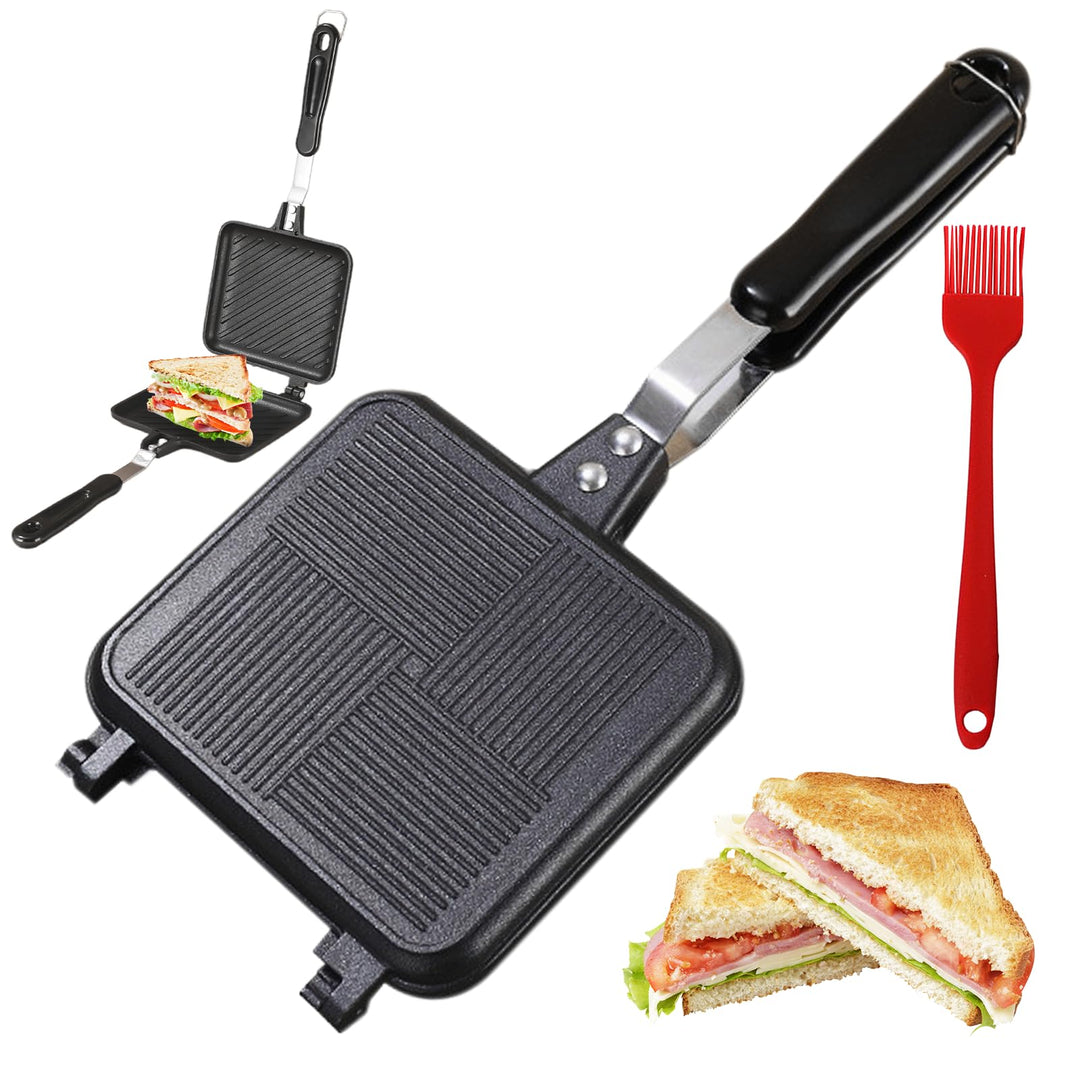 GOEDCH Aluminium Doppelseitige Bratpfanne: Hot Sandwich Maker Pan, Toastpfanne mit Hitzebeständigem