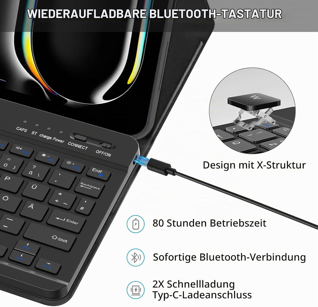 KBCASE Tastatur Hülle für iPad Pro 11 Zoll M4 2024 Hülle mit Deutsche Bluetooth Tastatur mit Bleisti