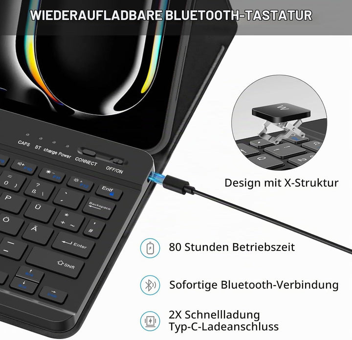KBCASE Tastatur Hülle für iPad Pro 11 Zoll M4 2024 Hülle mit Deutsche Bluetooth Tastatur mit Bleisti