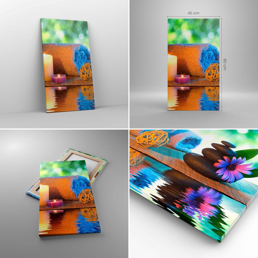 Bilder auf Leinwand Natur Entspannung Spa Kerzen Leinwandbild mit Rahmen 45x80cm Wandbilder Dekorati