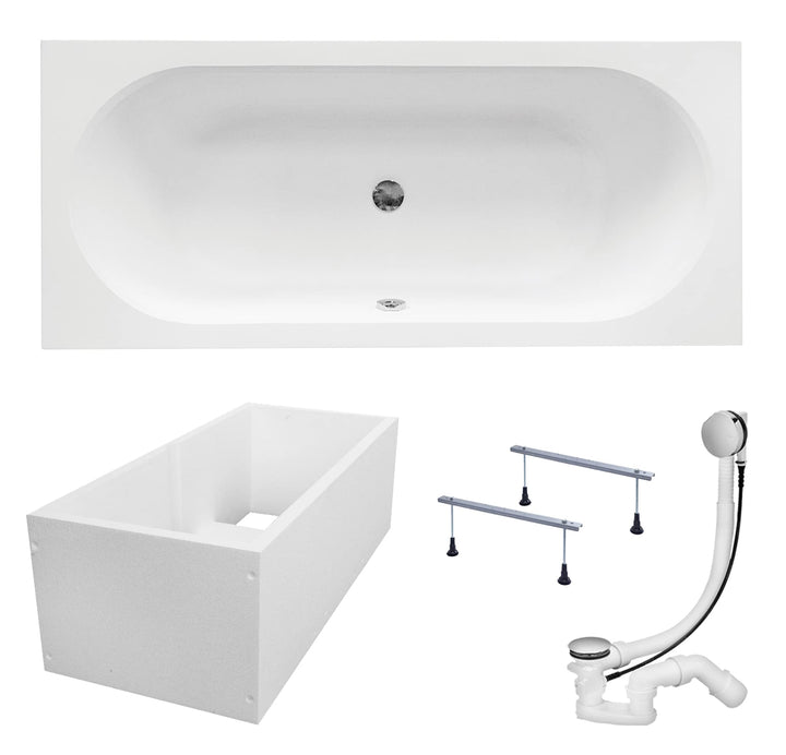 KOLMAN Badewanne VITAE Rechteck 150x75 mit Wannenträger, Ablaufgarnitur und Füssen Komplettset 4in1