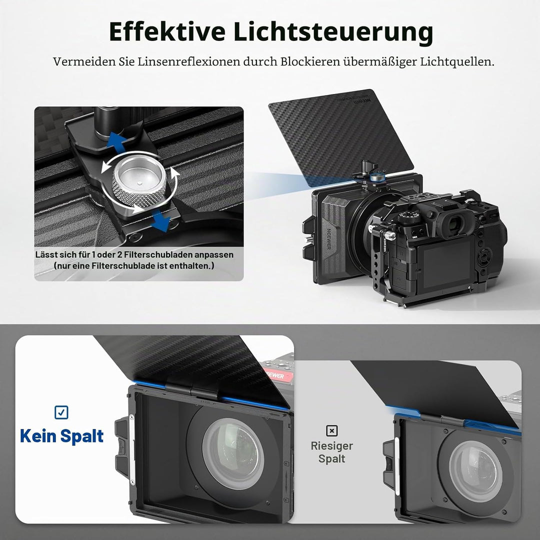 NEEWER Mini Matte Box mit einem 4" x5,65 Filterfach, Kohlefaser Flagge, 4 kreisförmigen Objektivring