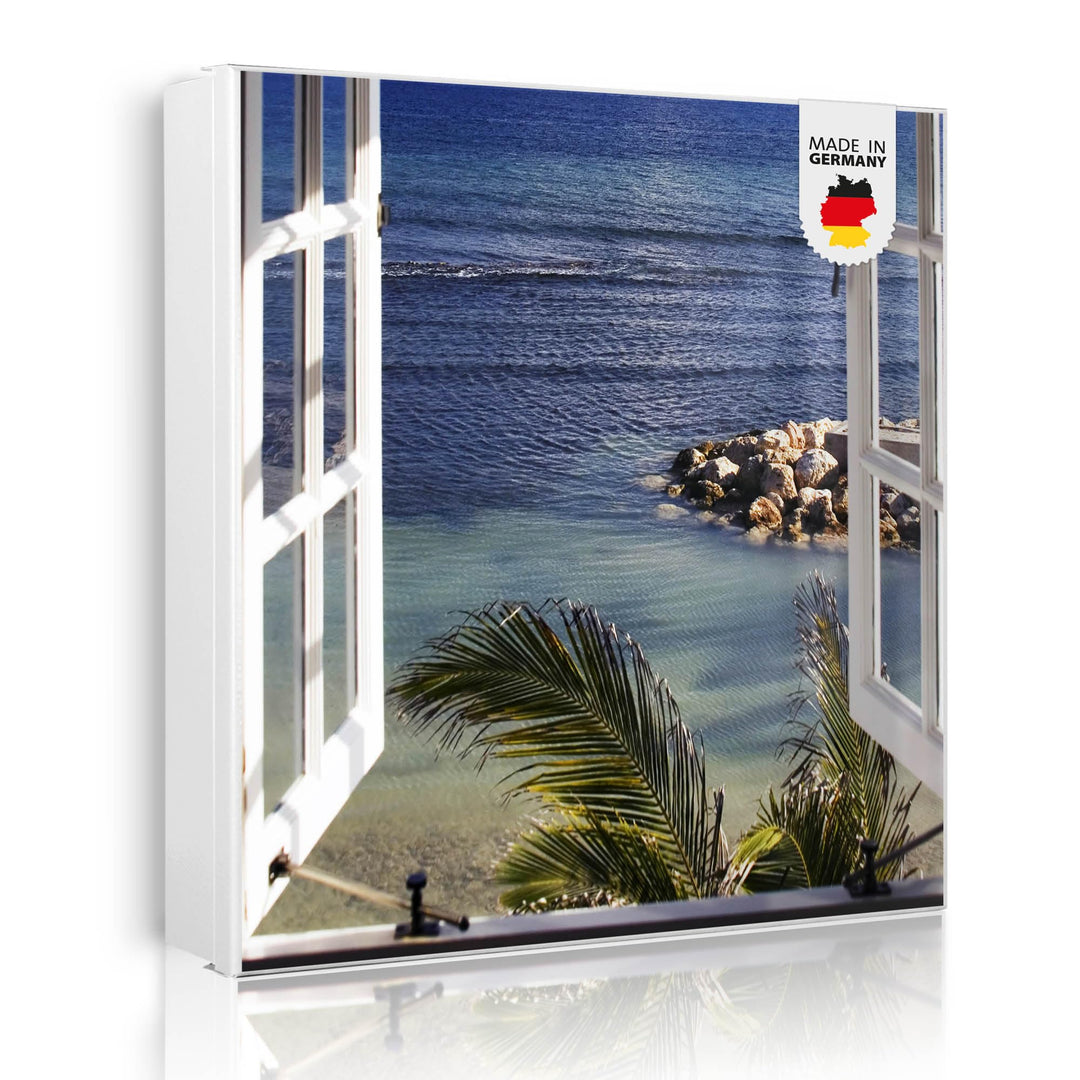 banjado® Grosser Schlüsselkasten Glas/Schlüsselbox 30cm x 30cm mit 50 Haken - Motiv Ausblick/Schlüss