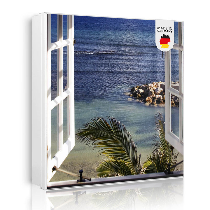 banjado® Grosser Schlüsselkasten Glas/Schlüsselbox 30cm x 30cm mit 50 Haken - Motiv Ausblick/Schlüss