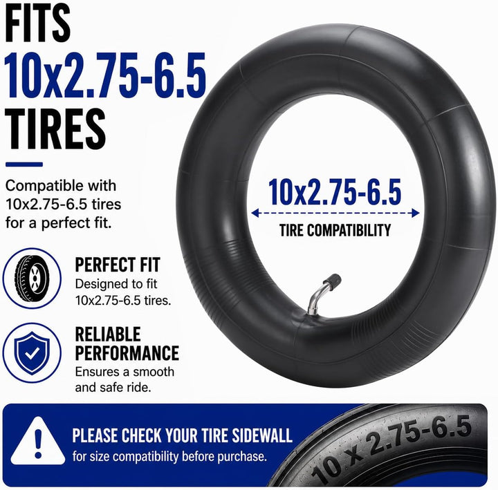 (2-Pack) 10x2.75-6.5 Thicker Inner Tubes with CR202 100°Angled Valve for Electric Scooters & Mini Bi