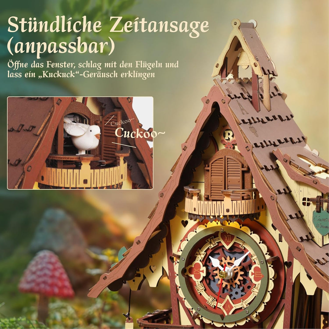 ROKR 3D Puzzle Kuckucksuhr Erwachsene, 3D Holzpuzzle Uhrenmodellbausätze, Geschenke und Dekoration f