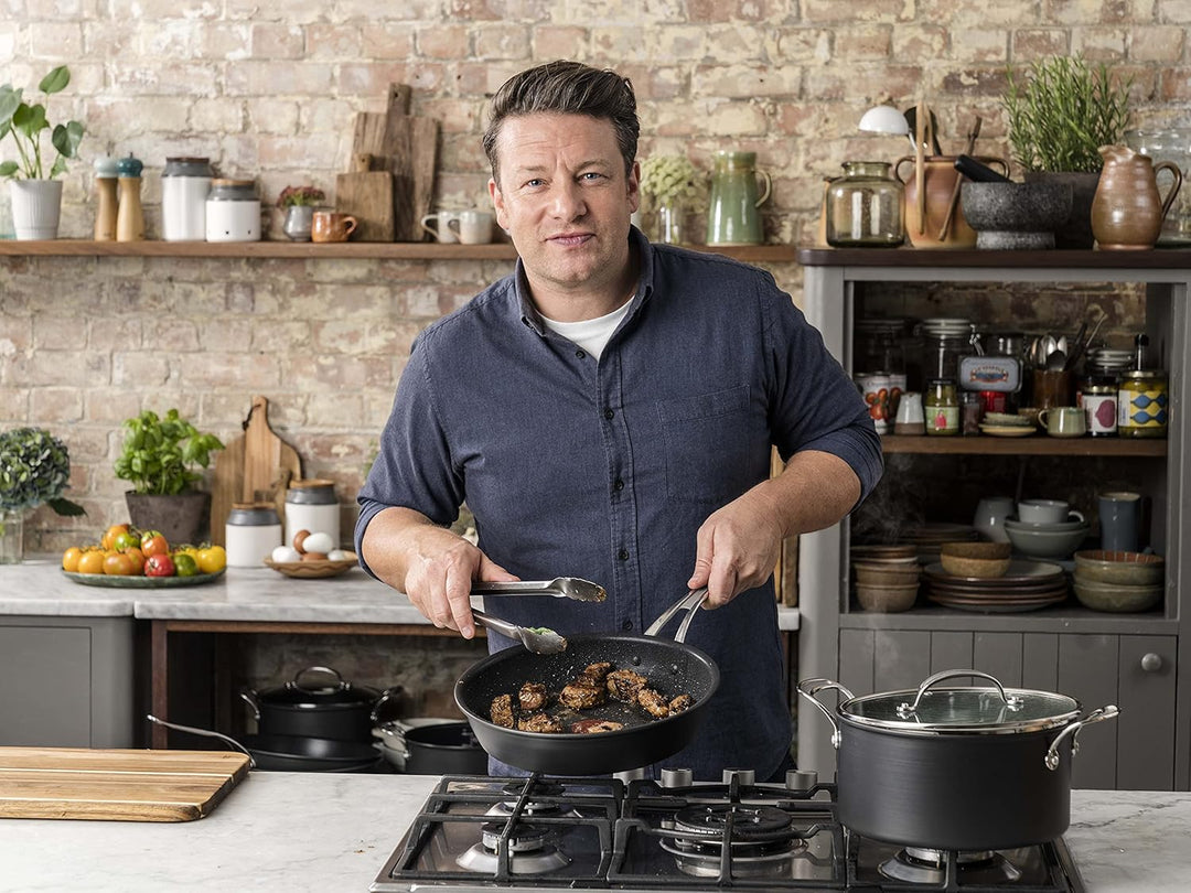 Tefal H9124644 Kochtopf, 24 cm, Jamie Oliver, harteloxiert, Aluminium, Schwarz 24cm Stewpot + Lid, 2