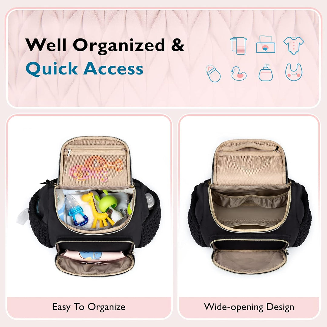 mommore Wickeltasche, kleiner Wickelrucksack, stylischer Baby-Reiserucksack mit isolierten Fächern,