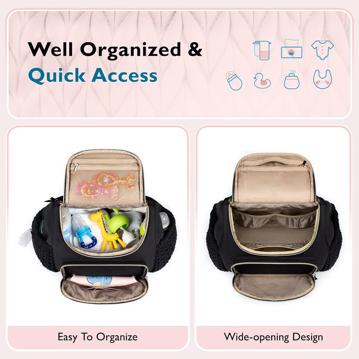 mommore Wickeltasche, kleiner Wickelrucksack, stylischer Baby-Reiserucksack mit isolierten Fächern,
