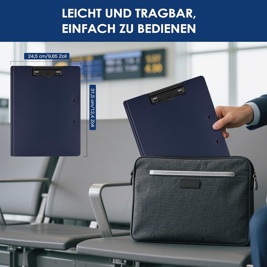 2er Pack Klemmbrett A4, Schreibmappe A4 mit 2 Klemmen, Klemmbrett mit Deckel, Klemmbretter für Büro,