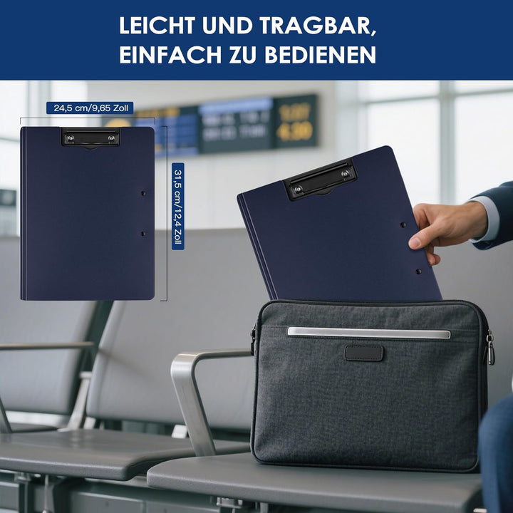 2er Pack Klemmbrett A4, Schreibmappe A4 mit 2 Klemmen, Klemmbrett mit Deckel, Klemmbretter für Büro,