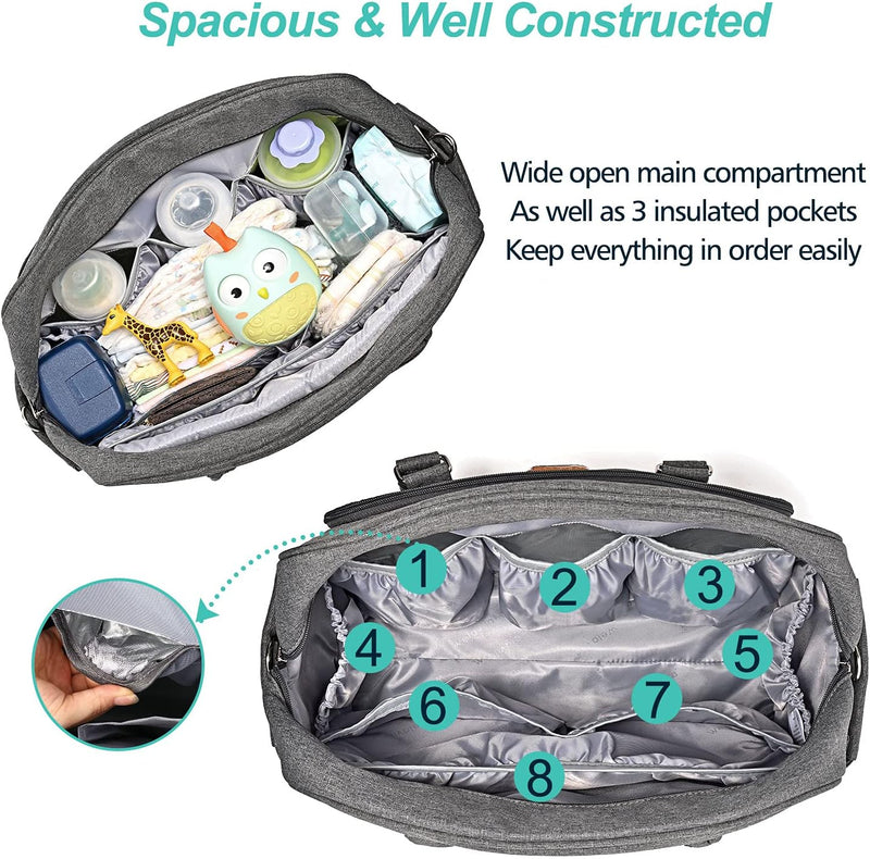 WELAVILA Wickeltasche, Wickeltaschen für Mama und Papa, mit Wickelauflage und isolierten Taschen Dun