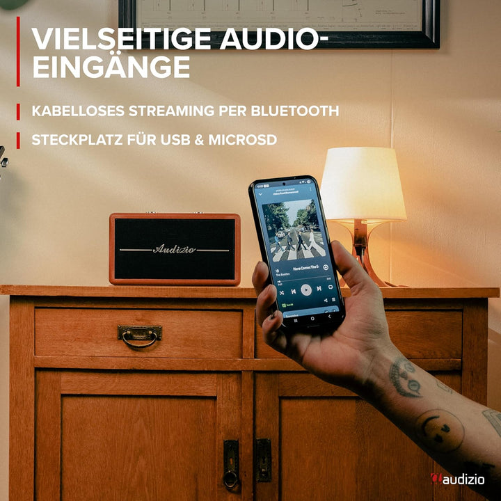 Audizio Tune60, DAB Radio mit Bluetooth Lautsprecher, Fernbedienung, FM, 40 Watt, Batterie- Netzbetr