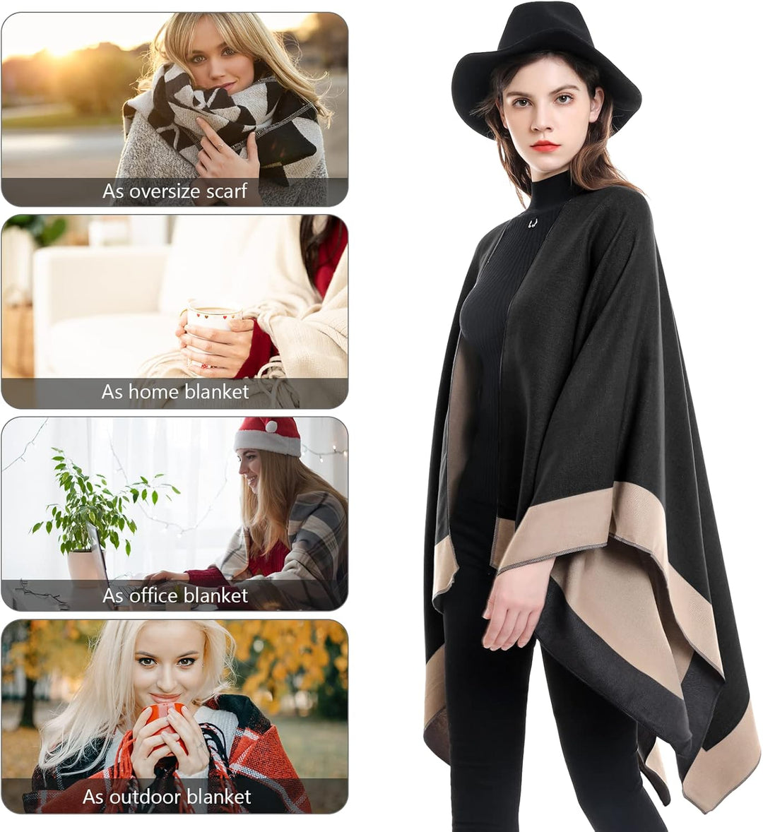 colornival Poncho Damen Winter Warm Elegant Poncho Decke Poncho Cape Strick Poncho Mantel Winter Pon