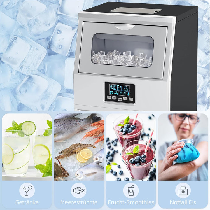 HOMCOM Kommerzielle Eiswürfelmaschine 30kg/24H Eismaschine mit digitaler Steuerung, Eisportionierer,