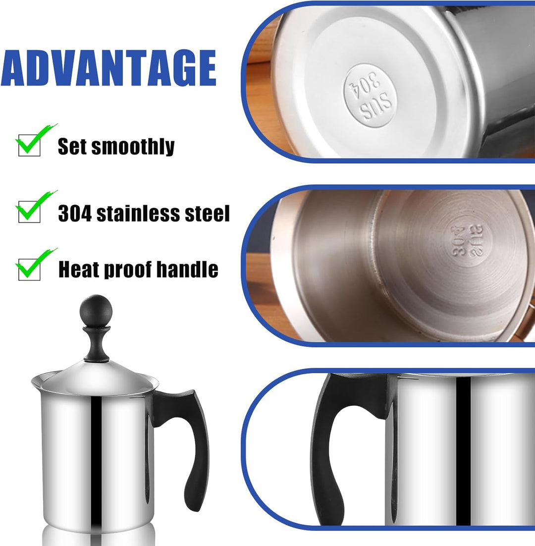 Milchaufschäumer Manuell, 800ml Edelstahl Handmilchaufschäumer, Manueller Schäumer mit Kaffee-Ziehdo
