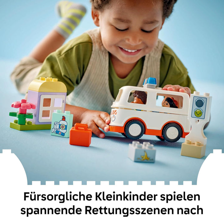 LEGO DUPLO Rettungswagen mit Fahrer, Lernspielzeug für fantasievolle Kleinkinder ab 2 Jahren, Rollen