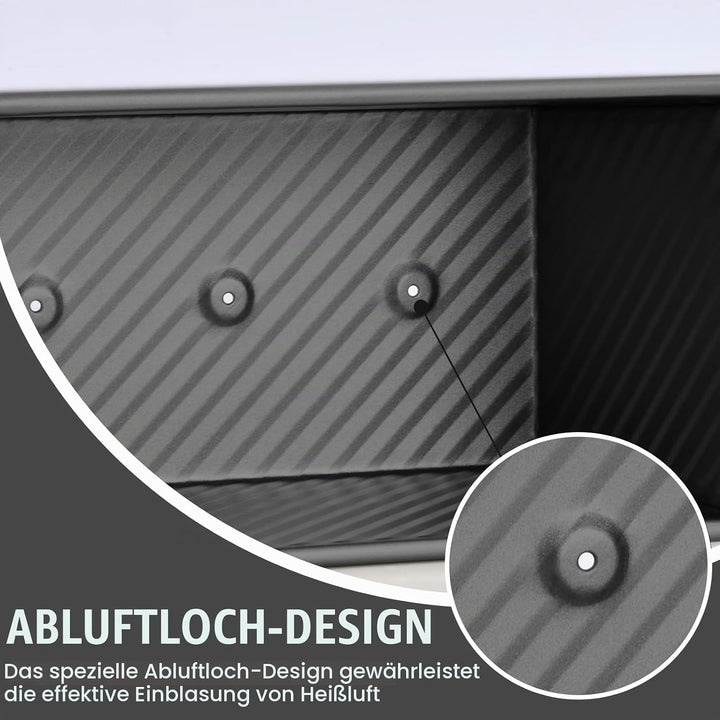 Toastbrot Backform mit Deckel, Laib Pfanne Brotbackform Kastenform, 450g Kastenform mit Belüftungslö