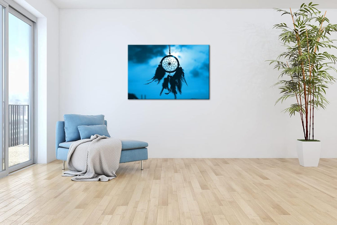 deyoli Traumfänger im Wind Format: 80x60 Effekt: Monocrome Blau als Leinwandbild, Motiv fertig gerah