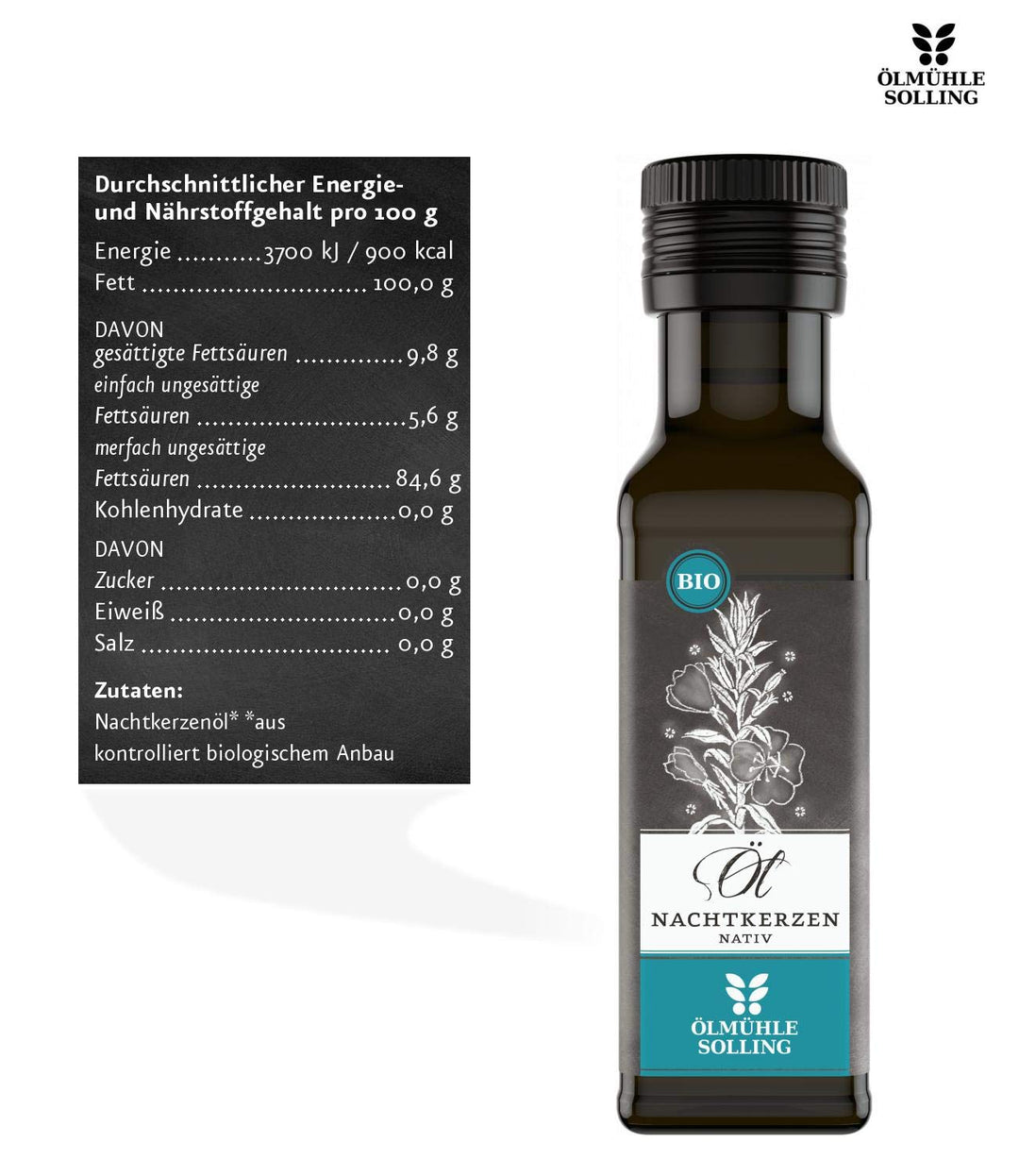 Ölmühle Solling Nachtkerzenöl 100% rein - nativ - kaltgepresst BIO, 100 ml