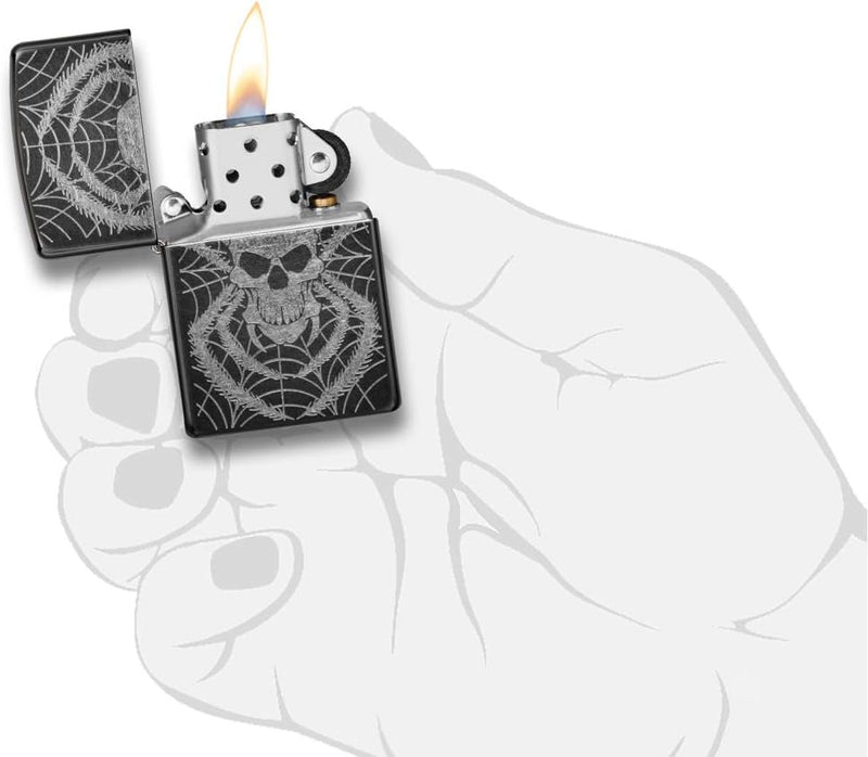 Zippo PL Skull with Legs IN Spider Web ON Gray Dusk Lighter 60001003 Feuerzeug, Messing, Grau, 1 x 3