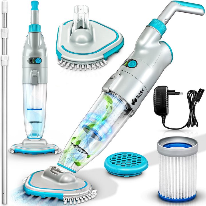 tillvex Poolsauger mit Akku | Pool Bodensauger Teleskopstange elektrisch | Poolreiniger mit Filter &