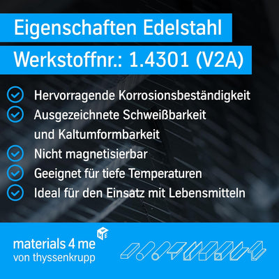 thyssenkrupp Edelstahlwinkel 40 x 20 x 3 mm in 1500 mm Länge | Winkelprofil Edelstahl V2A Winkelstah