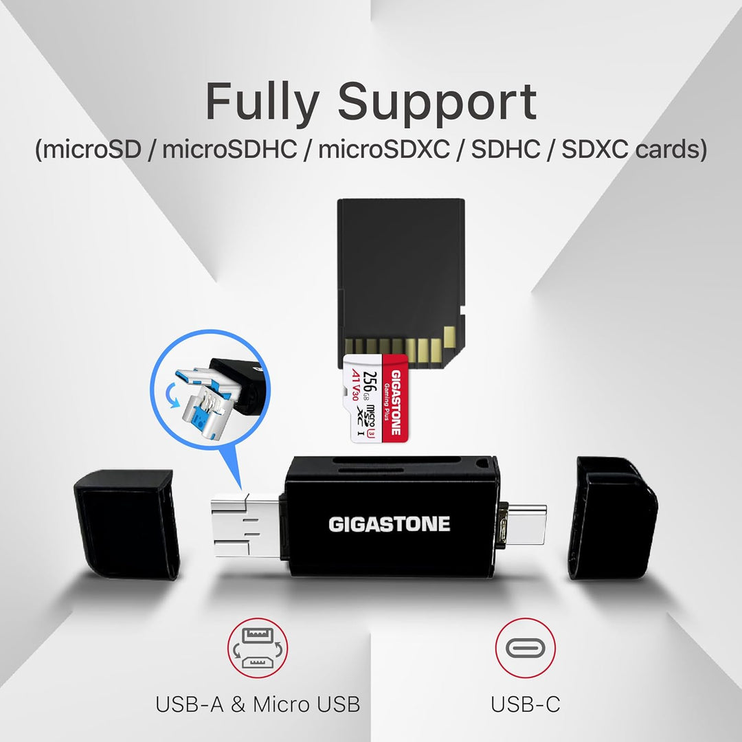 GIGASTONE 128GB SDXC Speicherkarte mit USB-Typ-C-Kartenleser, 4K Kamera Pro, bis zu 100 MB/s, für Vi