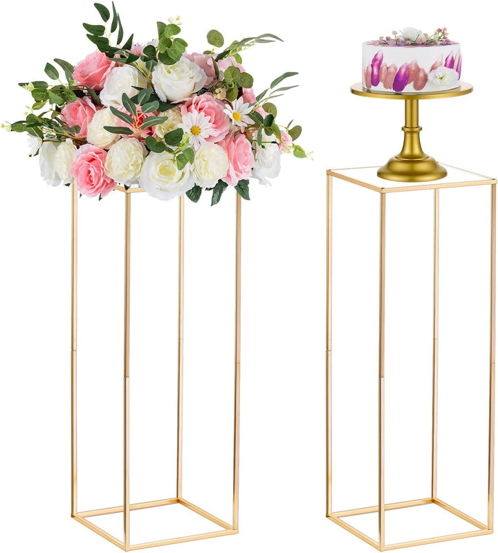 Nuptio 2 Stück Goldvasen für Hochzeit Herzstück Tische, Metall Blumenboden Vase Säule Blumenständer,