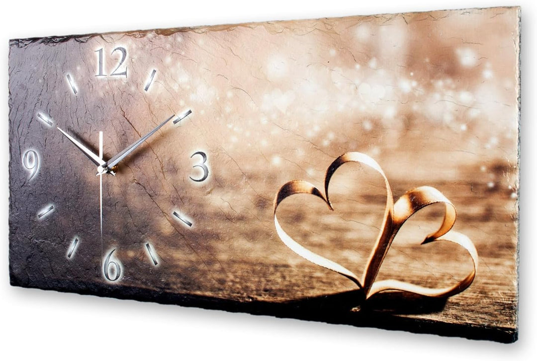 Kreative Feder Designer-WANDUHR Holzherz aus Stein mit Zeigern aus gebürstetem Aluminium - Designeru