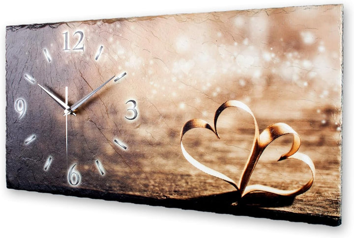 Kreative Feder Designer-WANDUHR Holzherz aus Stein mit Zeigern aus gebürstetem Aluminium - Designeru