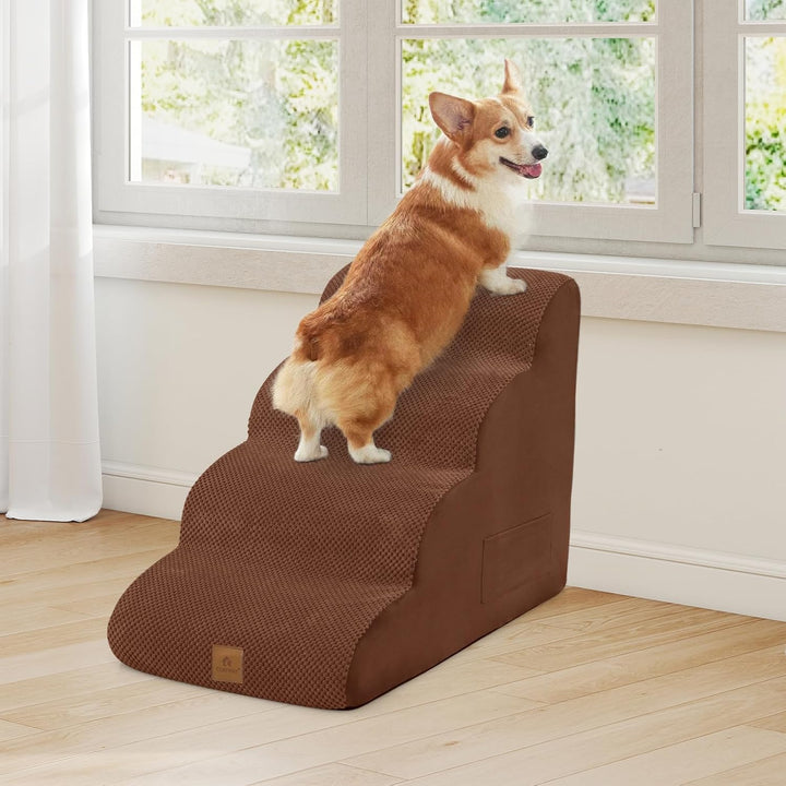 COSTWAY Hundetreppe 4 Stufen, rutschfeste Hundestufe aus Schaumstoff, inkl. Tasche, Haustiertreppe f