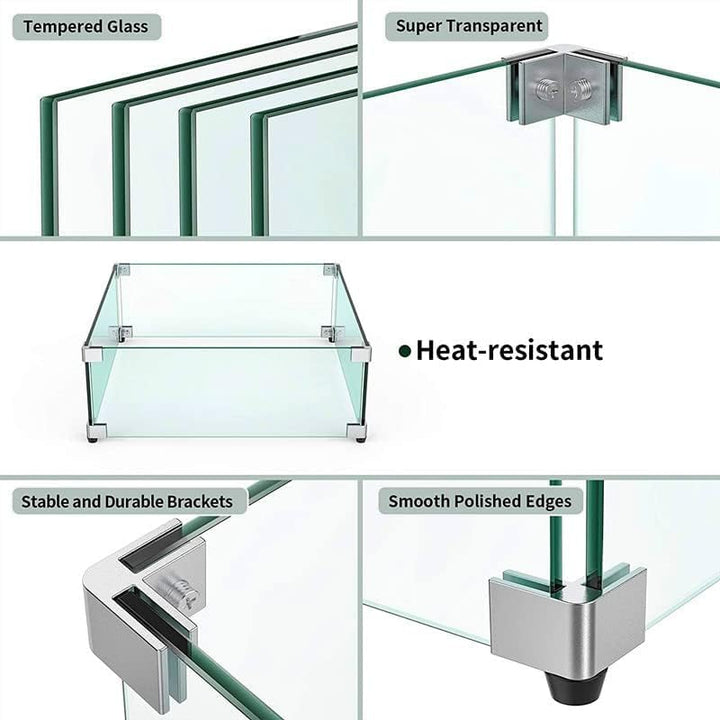 MESIDA 45 x 45 x 15 cm Feuerstelle, Glas-Windschutz, gehärtetes Glas, Feuerstelle, Tischschild, dick