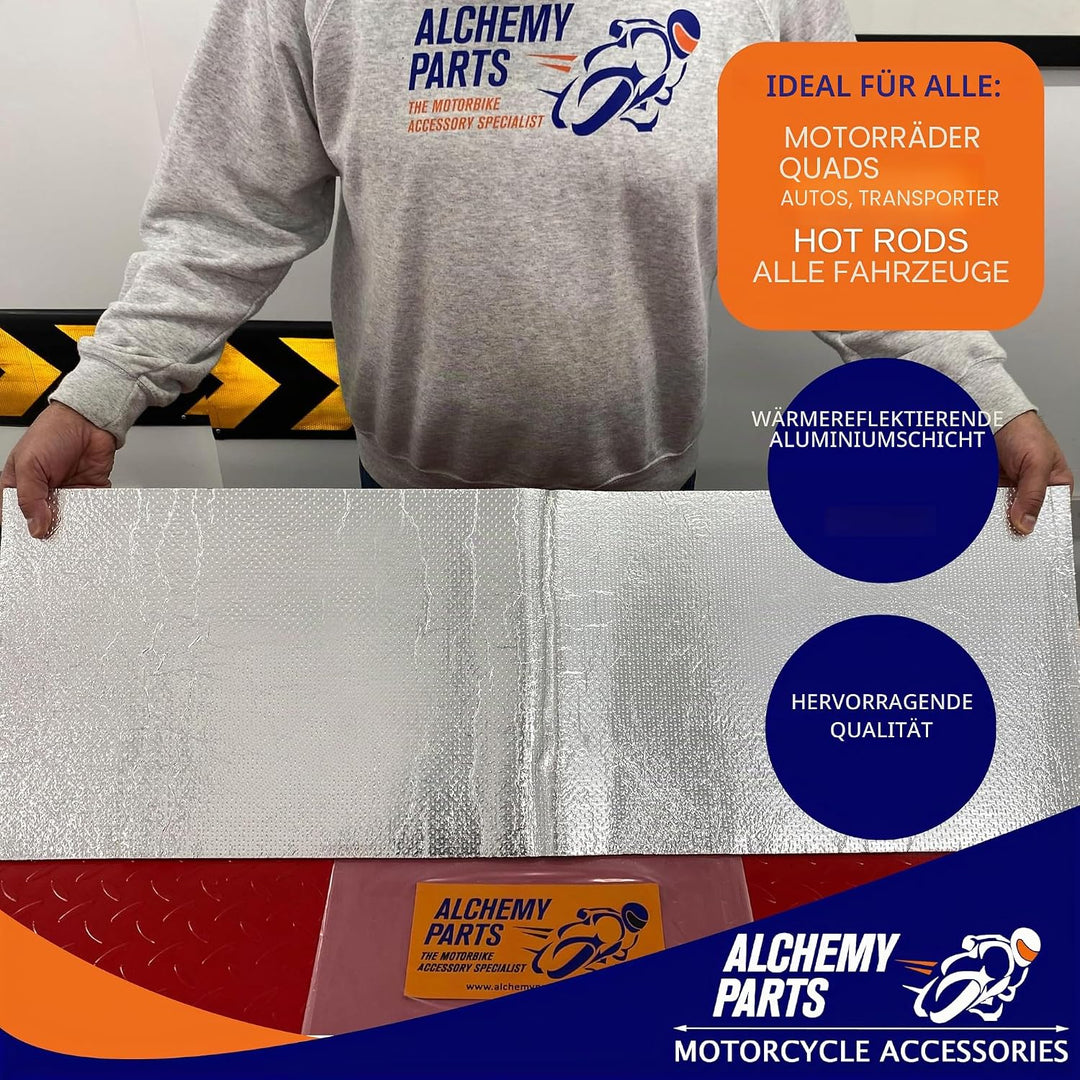 Alchemy Parts Hitzeschutz Blatt 100cm x 33cm - Selbstklebend Auspuff &amp; Motor Aluminium - Reflektiere