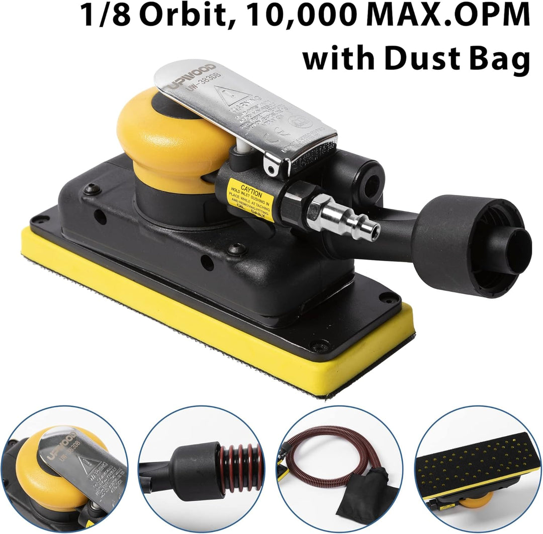 70 mm x 198 mm Selbstvakuum-Luft-Schwingschleifer, 1/8 Zoll Orbit, 10.000 Max OPM Staubbeutel Stil m