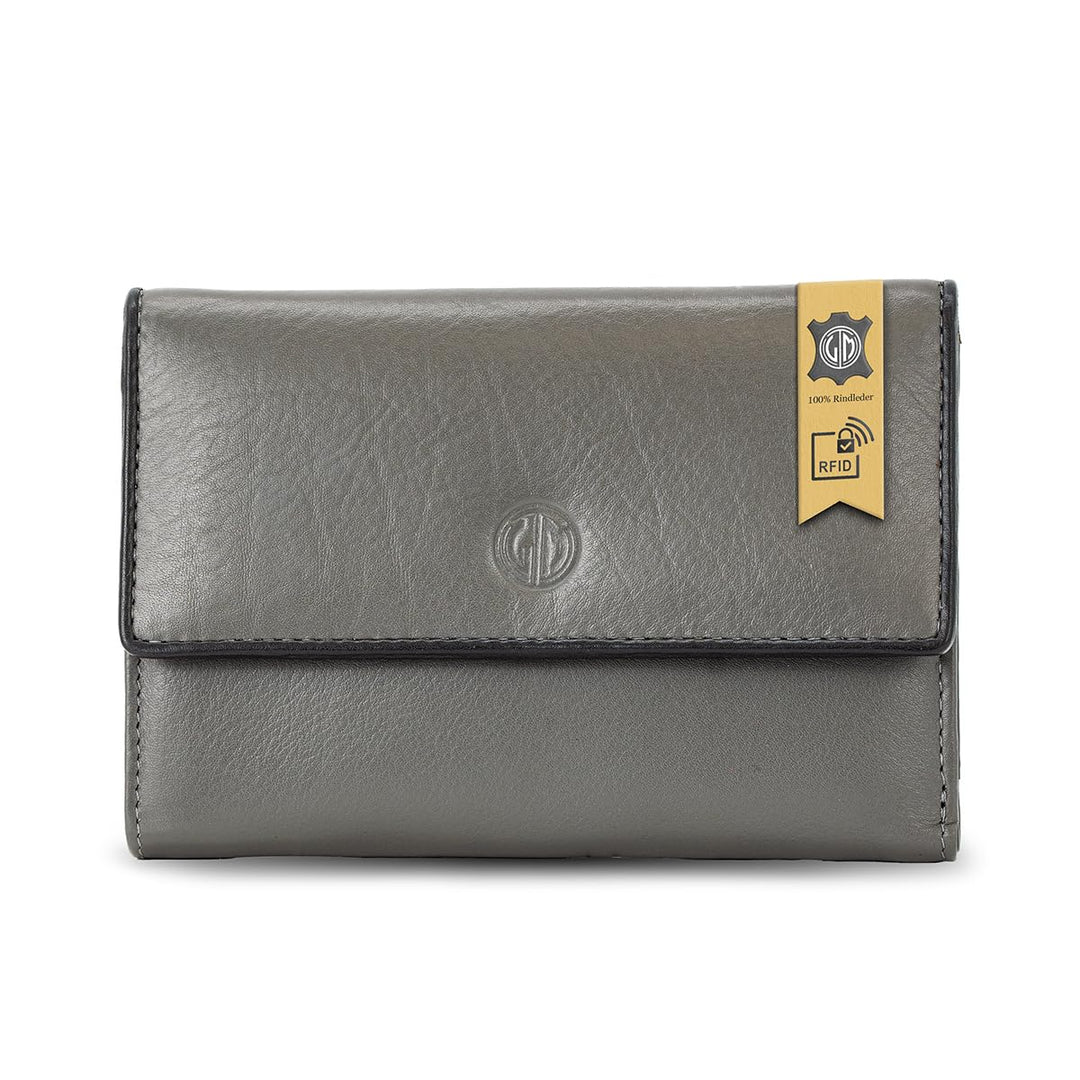LINDENMANN Geldbeutel Damen/Damen Portemonnaie, Vollrindleder genarbt, grau