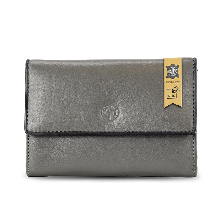 LINDENMANN Geldbeutel Damen/Damen Portemonnaie, Vollrindleder genarbt, grau