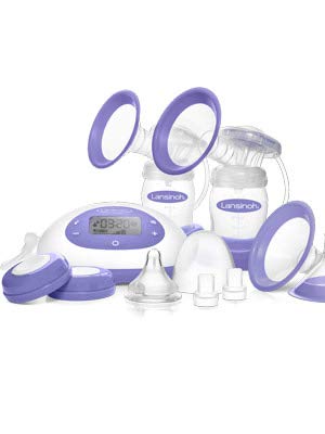 Lansinoh Milchpumpe 2-in-1 Doppel-Milchpumpe Stillmilch-Milchpumpe, lila Weiss / Lila / Transparent