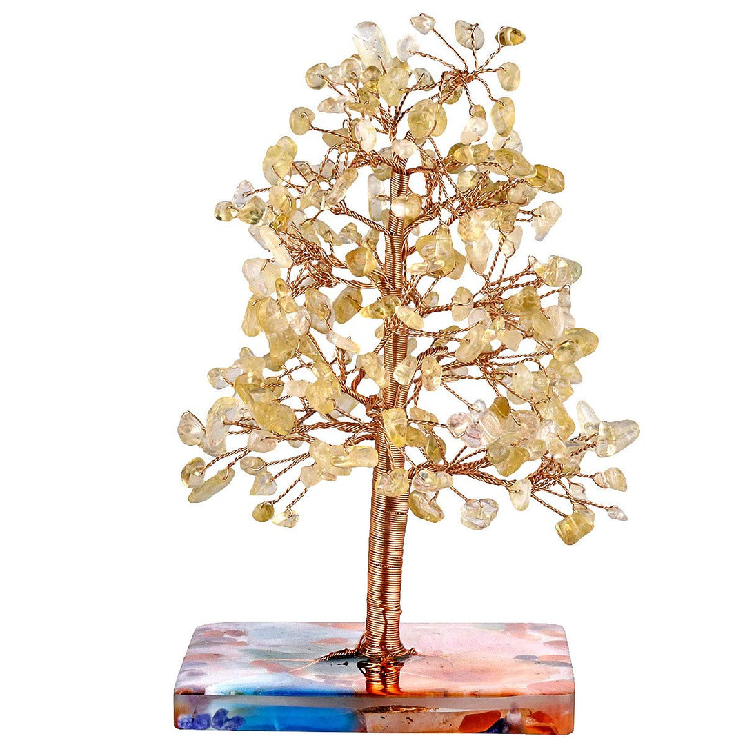 mookaitedecor Natürliche Citrin Crystal Money Tree Figur für Wohnkultur, handgemachte Kupfer gewicke