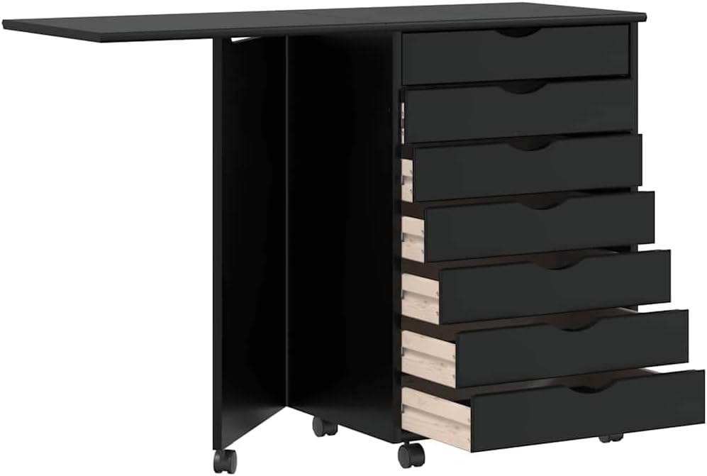 vidaXL Rollschrank mit Schreibtisch Moss Schwarz Massivholz Kiefer, Kommode, Schubladenschrank, Schr