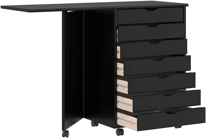 vidaXL Rollschrank mit Schreibtisch Moss Schwarz Massivholz Kiefer, Kommode, Schubladenschrank, Schr
