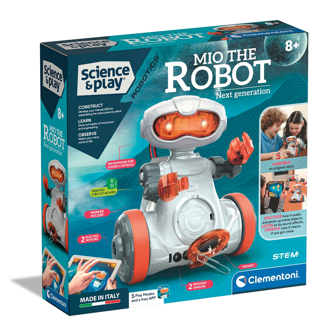 Clementoni 【Science & Play Mio Roboter】 Interaktiver STEM-Lernroboter mit App, Hindernisvermeidung &