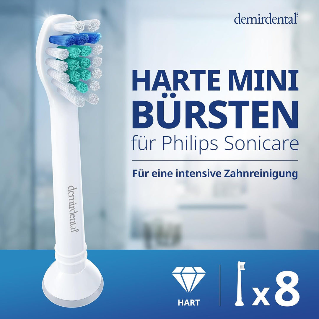 8er demirdental Ersatzbürsten passend für Philips Sonicare, Mini Hart Aufsätze & Aufsteckbürsten, Ha