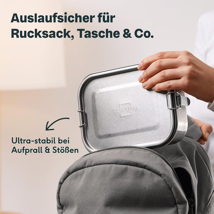 SILBERTHAL Brotdose Edelstahl mit Fächern – Grosse Lunchbox 1400ml für Erwachsene – Auslaufsicher –