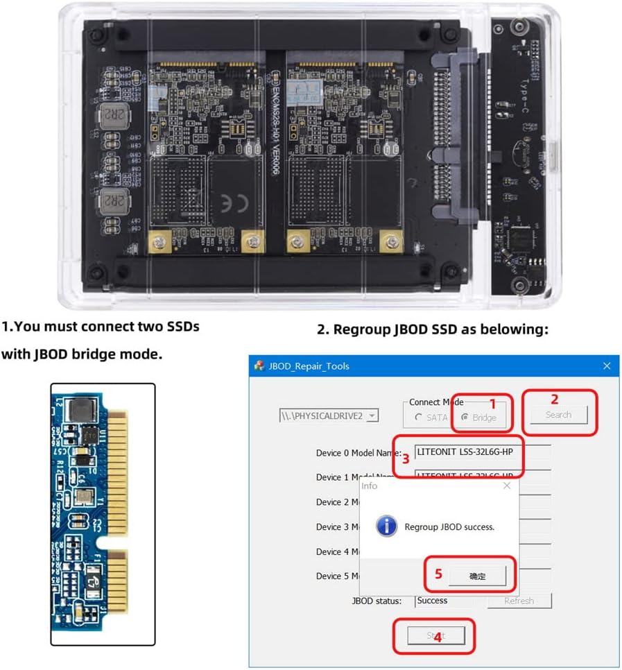 Xiwai Dual MSATA Mini-SATA SSD Karte JBOD Raid0 Span Bridge zu USB 3.0 Typ-C USB-C 2,5 Zoll SATA Com