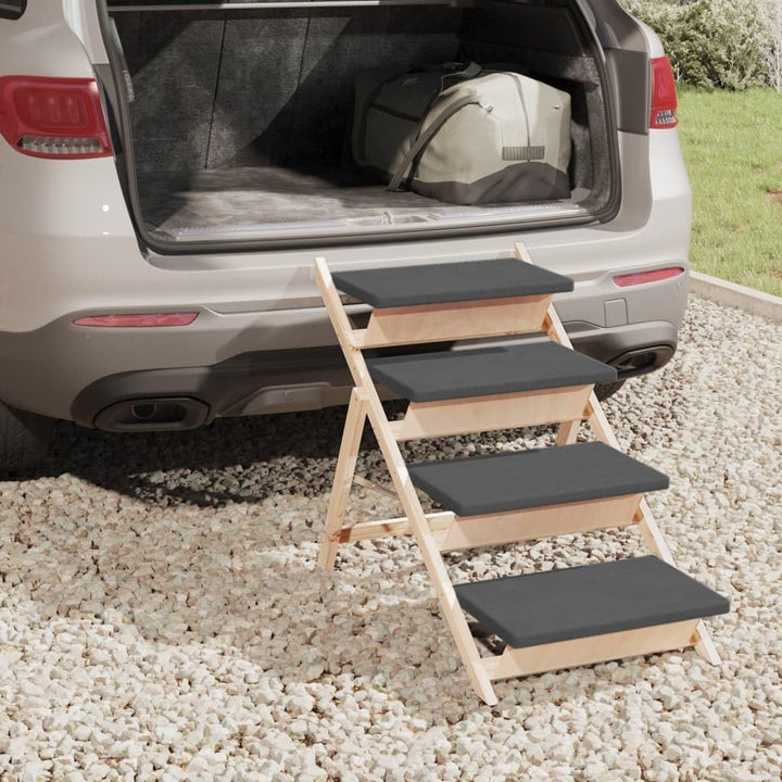 Hundetreppe Grau aus Massivholz Tanne 105 x 47 cm klappbar, rutschfest, tragbar, Einstiegshilfe für
