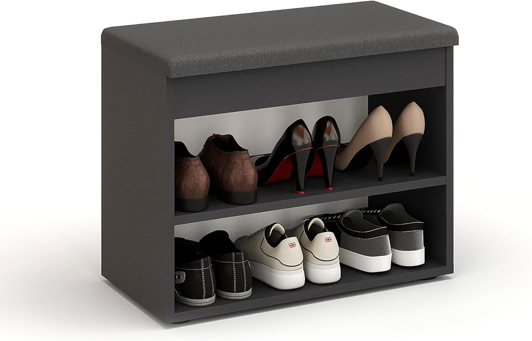 KOMTO Schuhbank mit Sitzfläche - Schuhregal Bank mit Stauraum Schwarz 60 x 48 x 32 cm Kleiner Schuhs