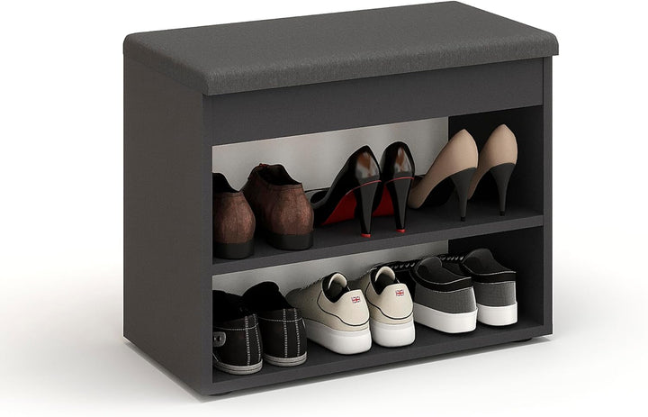 KOMTO Schuhbank mit Sitzfläche - Schuhregal Bank mit Stauraum Schwarz 60 x 48 x 32 cm Kleiner Schuhs
